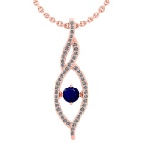 0.49 Ctw SI2/I1 Blue Sapphire And Diamond 14K Rose Gold Necklace