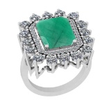 5.79 Ctw SI2/I1 Emerald And Diamond 14K White Gold Cocktail Ring