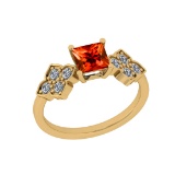 0.46 Ctw SI2/I1 Orange Sapphire And Diamond 14K Yellow Gold Ring