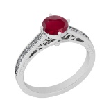 1.12 Ctw SI2/I1 Ruby And Diamond 14K White Gold Filigree Engagement Ring