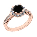 1.80 Ctw I2/I3 Treated Fancy Black And White Diamond 14K Rose Gold Vintage Style Wedding Ring