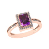 0.98 Ctw SI2/I1 Amethyst And Diamond 10K Rose Gold Promise Ring