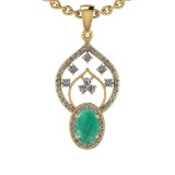 1.98 Ctw SI2/I1 Emerald And Diamond 14K Yellow Gold Vintage Style Pendant