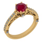 1.70 Ctw I2/I3 Ruby And Diamond 14K Yellow Gold Filigree Engagement Ring
