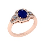 1.00 Ctw SI2/I1 Blue Sapphire And Diamond 14K Rose Gold Vintage Style Ring