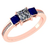 1.68 CtwSI2/I1 Blue Sapphire And Diamond 14K Rose Gold three Psc Ring