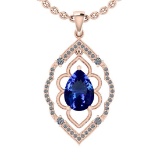 3.78 Ctw SI2/I1 Tanzanite And Diamond 14K Rose Gold Vintage Style Necklace
