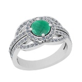 1.57 Ctw SI2/I1 Emerald And Diamond 14K White Gold Engagement Halo Ring