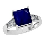 2.10 Ctw SI2/I1 Blue Sapphire And Diamond 14K White Gold Ring