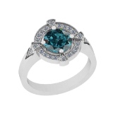 1.47 Ctw I2/I3 Treated Fancy Blue And White Diamond 14K White Gold Ring