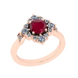 0.87 Ctw SI2/I1 Ruby And Diamond 14K Rose Gold Ring