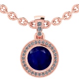 2.15 Ctw I2/I3 Blue Sapphire And Diamond 14K Rose Gold Pendant Necklace