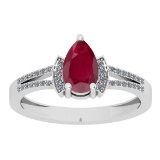 0.95 Ctw SI2/I1 Ruby And Diamond 14K White Gold Promises Ring