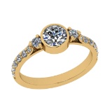 0.90 Ctw SI2/I1 Diamond Style Prong & Bezel Set 14K Yellow Gold Ring