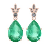 12.90 Ctw SI2/I1 Emerald And Diamond 14K Rose Gold Earrings