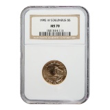 Certified Commemorative $5 Gold 1992-W Columbus MS70 NGC