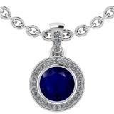 2.15 Ctw I2/I3 Blue Sapphire And Diamond 14K White Gold Pendant Necklace