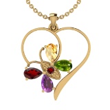 1.03 Ctw I2/I3 Multi Stone 10K Yellow Gold butterfly Necklace