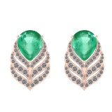 14.10 Ctw SI2/I1 Emerald And Diamond 14K Rose Gold Earrings