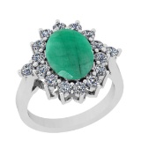 5.60 Ctw SI2/I1 Emerald And Diamond 14K White Gold Cocktail Ring