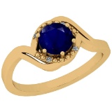 0.74 Ctw SI2/I1 Blue Sapphire And Diamond 14K Yellow Gold Ring