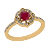 0.70 Ctw SI2/I1 Ruby And Diamond 14K Yellow Gold Engagement Ring
