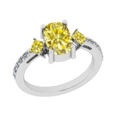 2.46 Ctw I2/I3 Treated fancy Yellow And White Diamond 14K White Gold three Stone Ring