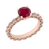 1.80 Ctw SI2/I1 Ruby And Diamond 14K Rose Gold Vintage Style Wedding Ring