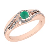 0.75 Ctw SI2/I1 Emerald And Diamond 14K Rose Gold Engagement Ring