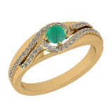 0.75 Ctw SI2/I1 Emerald And Diamond 14K Yellow Gold Engagement Ring