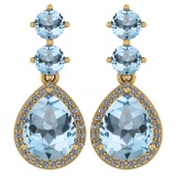 5.25 Ctw SI2/I1 Aquamarine And Diamond 14K Yellow Gold Dangling Earrings