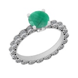 1.80 Ctw SI2/I1 Emerald And Diamond 14K White Gold Vintage Style Wedding Ring