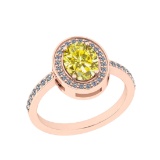 2.72 Ctw I2/I3 Treated fancy Yellow And White Diamond 14K Rose Gold Engagement Halo Ring