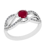 1.10 Ctw SI2/I1 Ruby And Diamond 14K White Gold Engagement Ring
