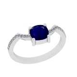 1.12 Ctw SI2/I1 Blue Sapphire And Diamond 14K White Gold Ring