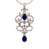 3.24 Ctw SI2/I1 Blue Sapphire And Diamond 14K Rose Gold Vintage Style Pendant
