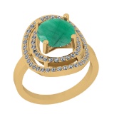 1.65 Ctw I2/I3 Emerald And Diamond 14K Yellow Gold Engagement Halo Ring