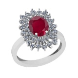 2.90 Ctw SI2/I1 Ruby And Diamond 14K White Gold Engagement Ring