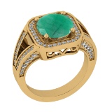 3.06 Ctw SI2/I1 Emerald And Diamond 14K Yellow Gold Engagement Halo Ring