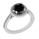1.60 Ctw I2/I3 Treated Fancy Black And White Diamond 14K White Gold Engagement Halo Ring