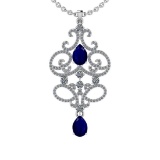 3.24 Ctw SI2/I1 Blue Sapphire And Diamond 14K White Gold Vintage Style Pendant