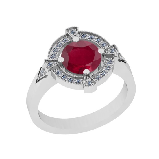 1.47 Ctw SI2/I1 Ruby And Diamond 14K White Gold Engagement Ring