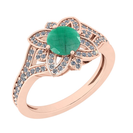 1.15 Ctw SI2/I1 Emerald And Diamond 14K Rose Gold Wedding Ring