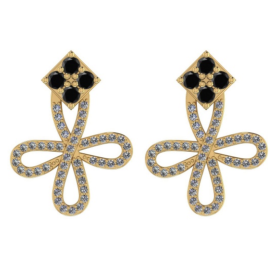 1.28 Ctw I2/I3 Treated Fancy Black And White Diamond 14K Yellow Gold Stud Earrings