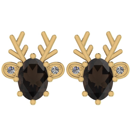 1.56 Ctw I2/I3 Smoky Quartz And Diamond 14K Yellow Gold Stud Earrings