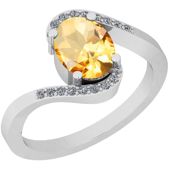 1.37 Ctw SI2/I1 Citrine And Diamond 10K White Gold Bypass Ring