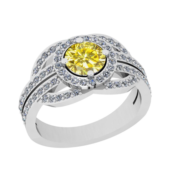 1.57 Ctw I2/I3 Treated Fancy Yellow And White Diamond 14K White Gold Ring