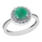 2.35 Ctw SI2/I1 Emerald And Diamond 14K White Gold Halo Ring