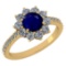 1.90 Ctw I2/I3 Blue Sapphire And Diamond 14K Yellow Gold Engagement Ring