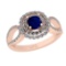 1.00 Ctw SI2/I1 Blue Sapphire And Diamond 14K Rose Gold Engagement Halo Ring